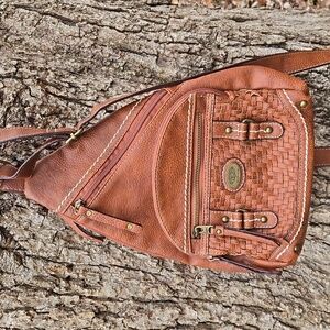 BOC BORN CONCEPT Brown Faux Leather Sling Crossbody Purse. NWOT.